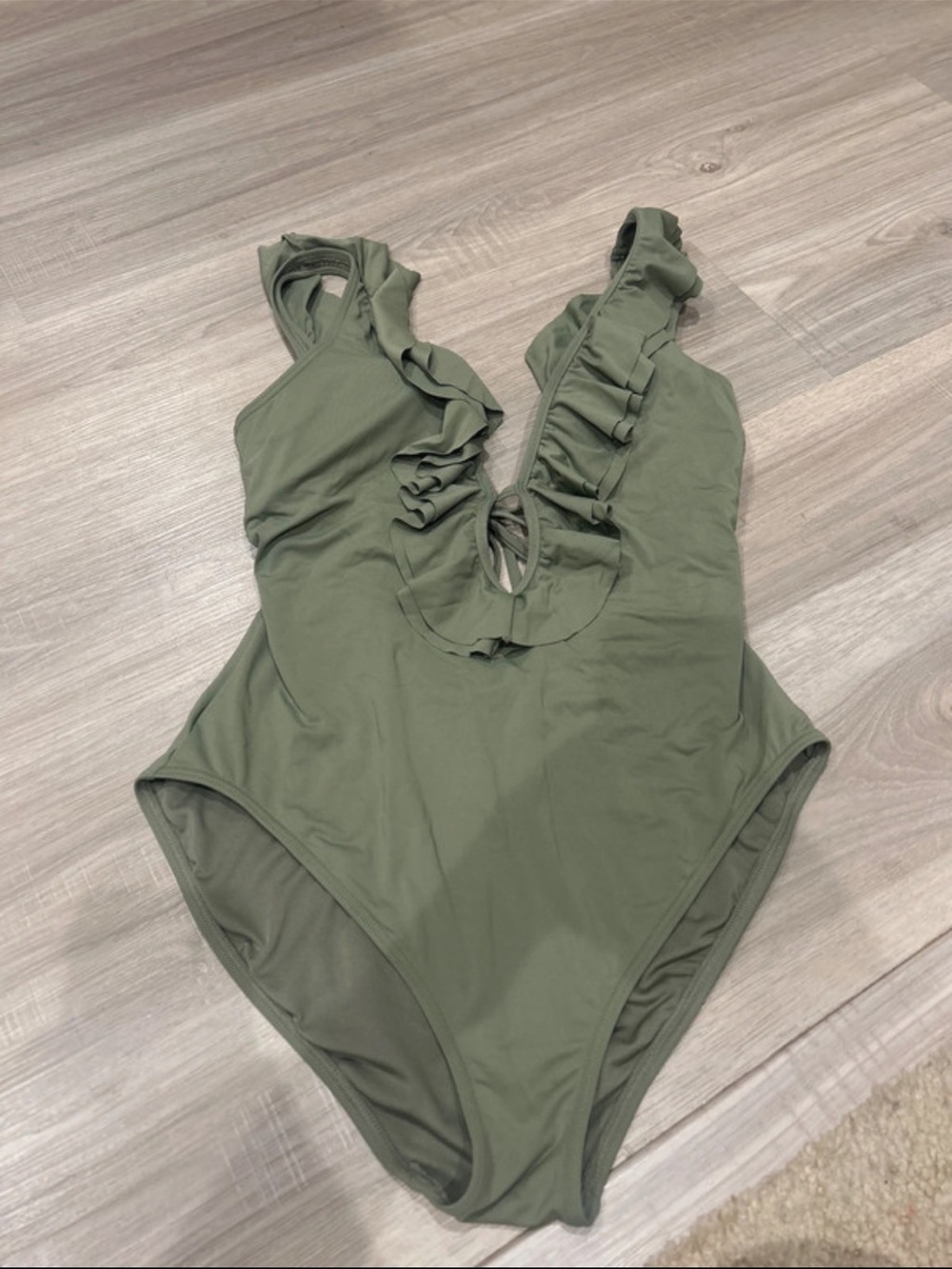 Michael Kors Olive Green Ruffle One-Piece